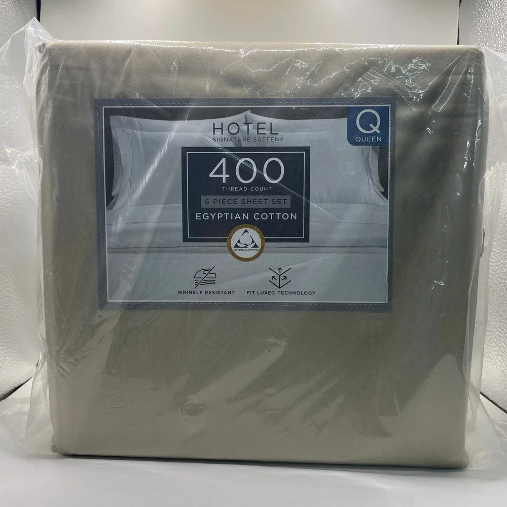 Hotel Signature Sateen Sheet Set Queen Tan NEW 400TC Egyptian Cotton 6pc 1728233